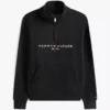 Embroidered Tommy Logo Quarter-Zip
         - Black